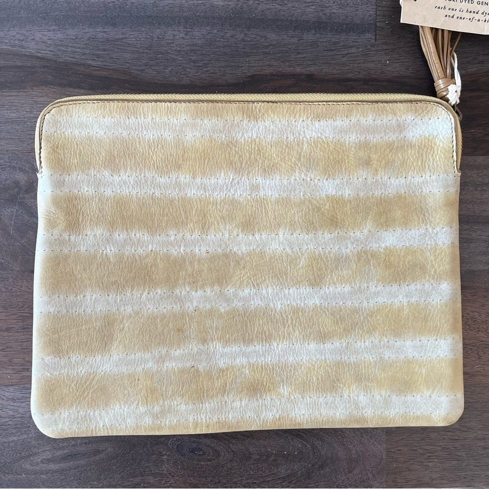 Anthropologie leather yellow tote clutch bag iPad electronic handbag purse
